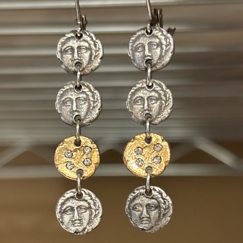 Tat2 ~ Silver and Gold Coin Drop Earrings
